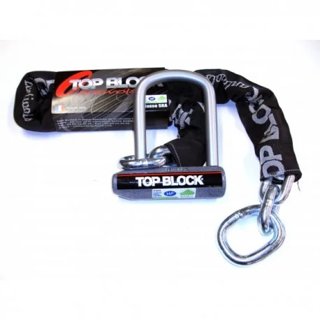 Antivol moto TOP BLOCK SILVER 120CL10 homologue classe SRA avec chaine