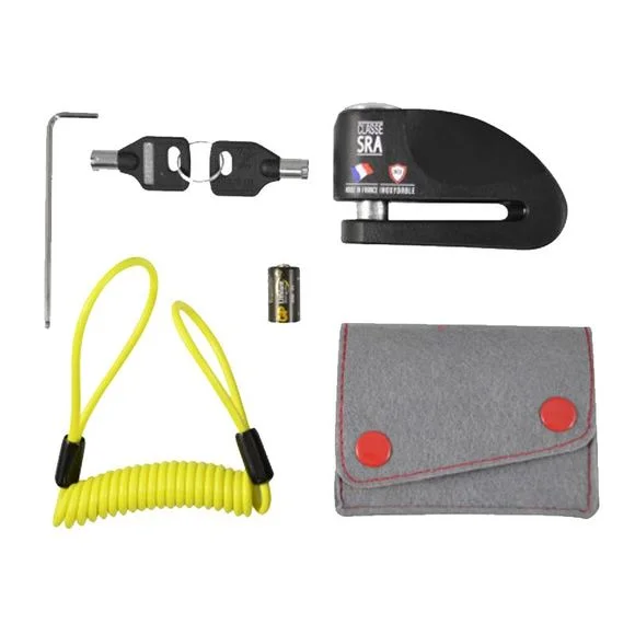 Antivol Top Block ALARME AVA -10 NOIR SRA avec pochette de rangement et cordon de rappel Universel Ref : XE0108 / AVA10N