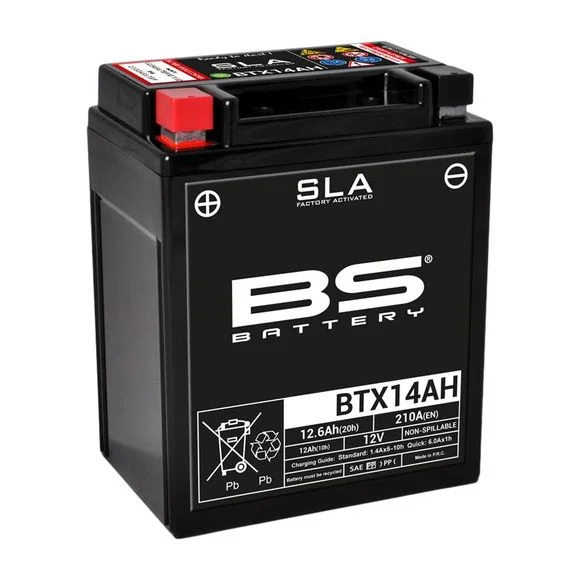 Batterie BS Battery SLA YTX14AH/BTX14AH/BB14-A2 ferme Type Acide Sans entretien/prête à l’emploi Ref : SLAYTX14AH / 1080676
