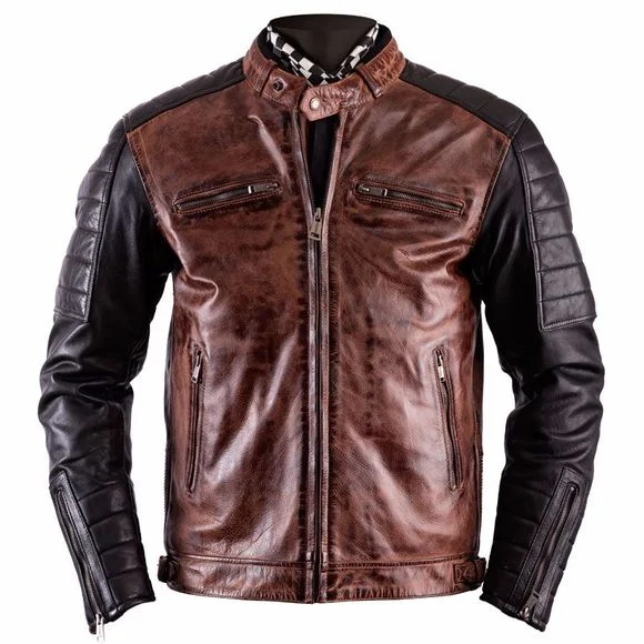 Blouson Helstons CRUISER – cuir RAG – Beige / Noir Ref : HS0639