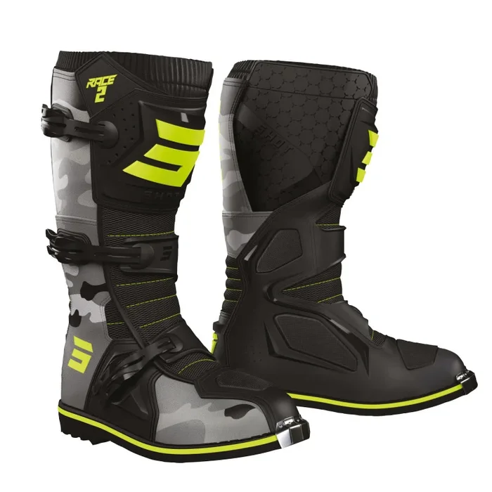 Bottes Cross Enfant SHOT RACE 2 CAMO Jaune Fluo