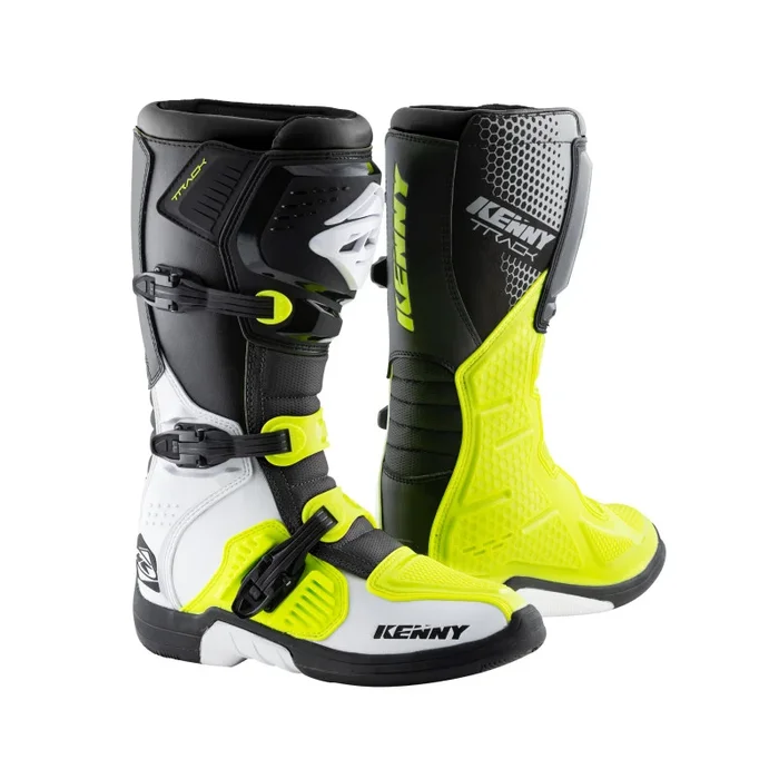 Bottes Cross KENNY TRACK Blanc Jaune Fluo