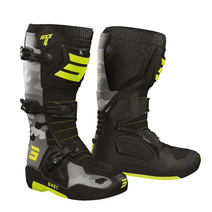 Bottes Cross SHOT RACE 4 CAMO Jaune Fluo