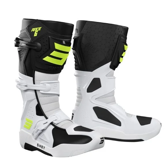 Bottes cross Shot RACE 6 – BLACK WITE NEON YELLOW 2023 – Noir / Jaune Ref : SO2217