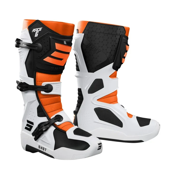 Bottes Cross SHOT RACE 6 Noir Blanc Orange