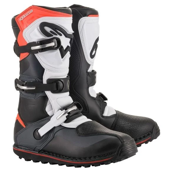 Bottes trial Alpinestars TECH-T – BLACK GRAY RED FLUO 2025 – Gris / Rouge Ref : AP11742