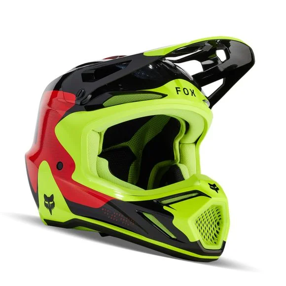 Casque cross Fox V3 – REVISE 2024 – Rouge / Jaune Ref : FX4079-C23412