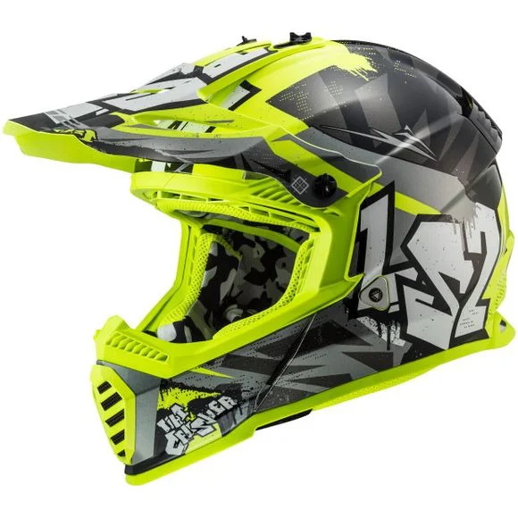 Casque cross LS2 MX437 – FAST EVO – CRUSHER – BLACK H-V YELLOW 2023 – Noir / Jaune Ref : LS0642