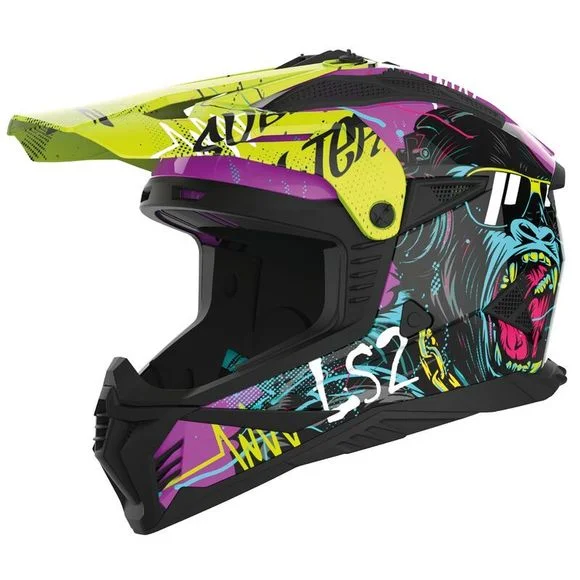 Casque cross LS2 MX708 FAST II GORILLA 2025 – Violet / Jaune Ref : LS0905