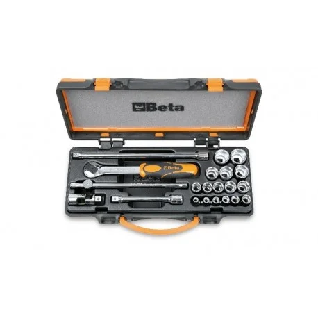 Coffret avec plateau thermoforme rigide BETA 1 cliquet avec 16 douilles 6 pans 3/8 » + 5 accessoires