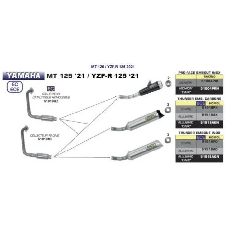 Collecteur d’echappement ARROW YAMAHA YZF-R 125 MT 125 XSR 125 EURO 5