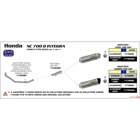 Collecteur d’echappement racing ARROW HONDA NC700S NC700X NX750S NC750X INTEGRA