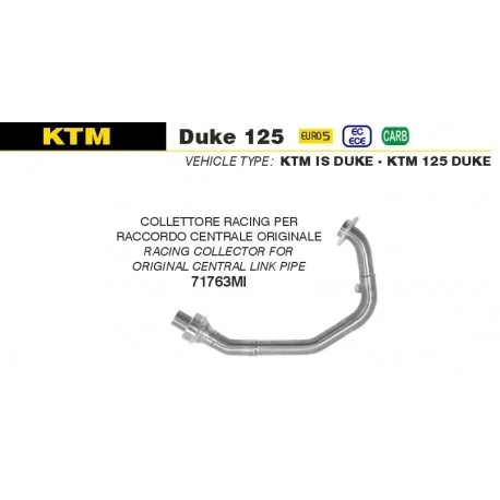 collecteur racing pour raccord central d’origine d’Echappement ARROW KTM 125 DUKE 2021-2023
