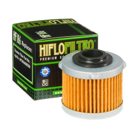 Filtre à huile HifloFiltro HF186 Type origineAPRILIA 125 SCARABEO 125 – 2009 – 2012Ref : H186 / 07120300