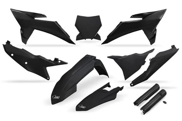 Kit plastiques Ufo complet avec protections de fourche – noir Ref : UF00568A / 1129632001