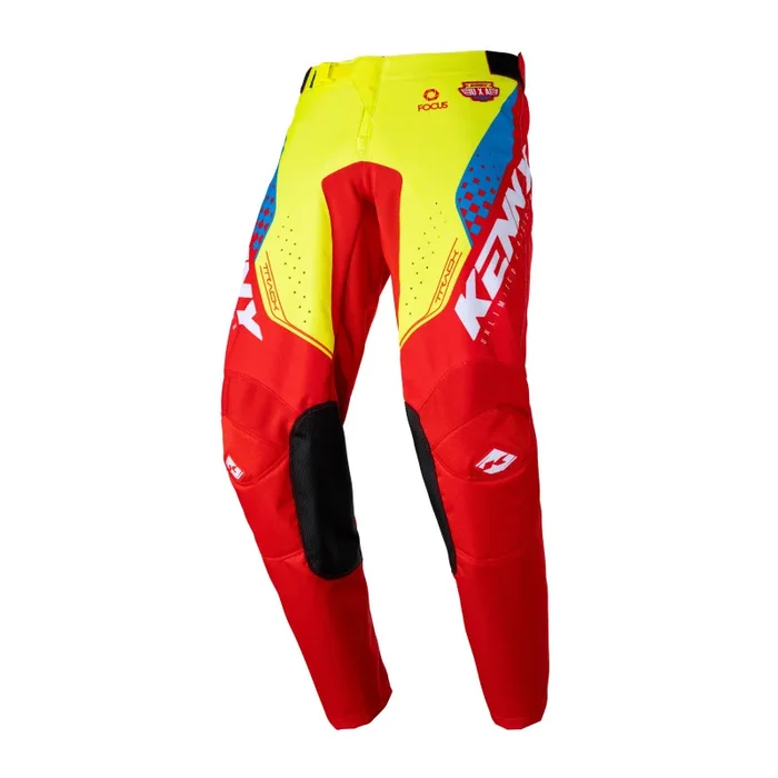 Pantalon Cross KENNY TRACK FOCUS Enfant Jaune Fluo Rouge
