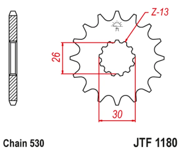 Pignon de sortie de boite JT. acier anti-bruit 1180 – 530 Ref : JTC01484A / 1126784003