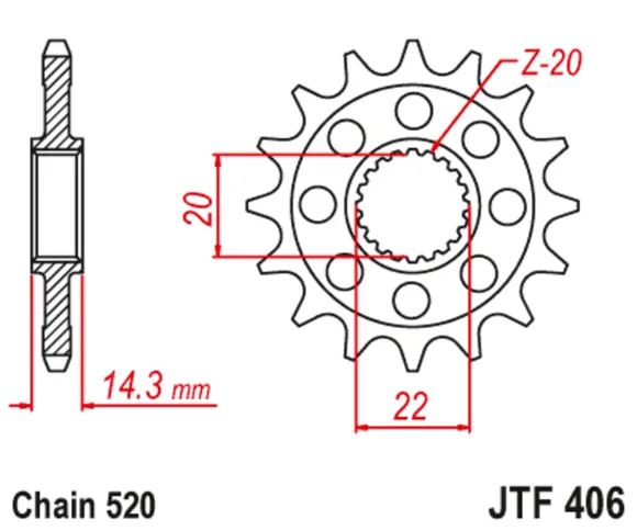Pignon de sortie de boite JT. acier anti-bruit 406 – 520 Ref : JTC01492A / 1148758002