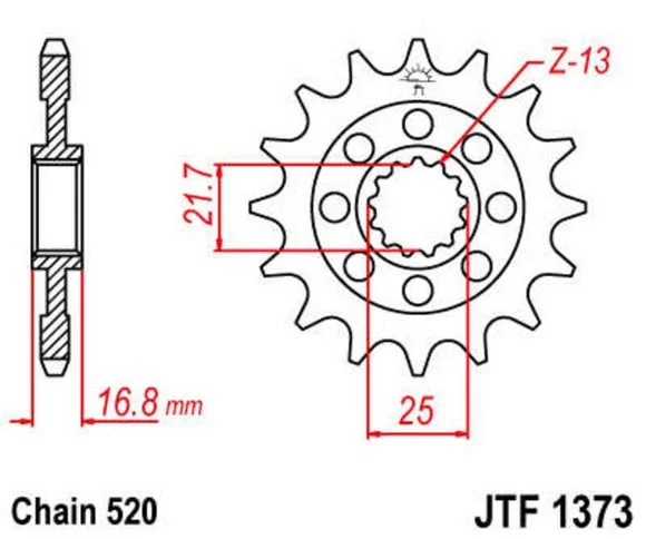 Pignon de sortie de boite JT. acier standard 1373 – 520 Ref : JTC01360A / 1077241003