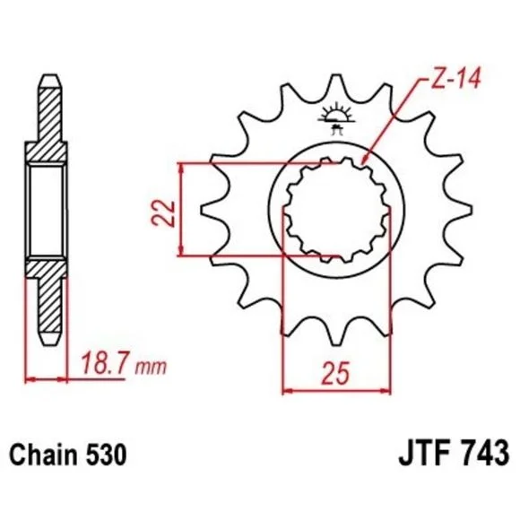 Pignon de sortie de boite JT. acier standard 743 – 530 Ref : JTC01436A / 1077477001