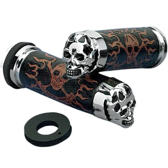 Poignées de guidon Drag Specialties Skull Universel – Noir Ref : DRG0176