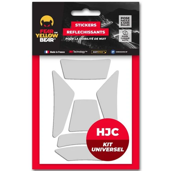 Stickers Réfléchissants Fear The Yellow Bear REPLICA HJC HELMETS KIT UNIVERSEL – Blanc Ref : FYB0004