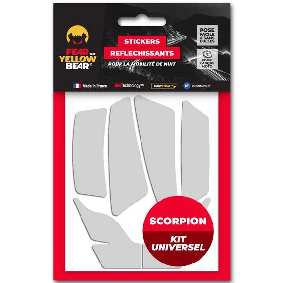 Stickers Réfléchissants Fear The Yellow Bear REPLICA SCORPION EXO KIT UNIVERSEL – Blanc Ref : FYB0003